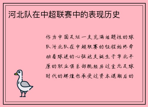 河北队在中超联赛中的表现历史