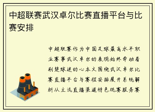 中超联赛武汉卓尔比赛直播平台与比赛安排