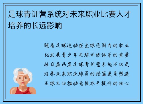 足球青训营系统对未来职业比赛人才培养的长远影响